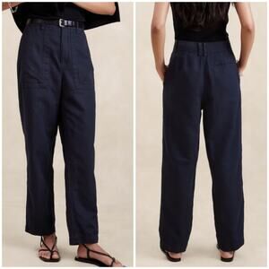 Banana Republic Mya Cotton Linen Cargo Pant Navy Blue 12